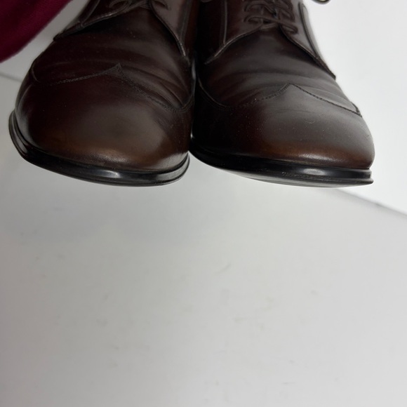 Salvatore Ferragamo Shoes Mens 7.5 US 8.5 Dark Brown Leather Wingtip Derby Dress - Picture 7 of 13